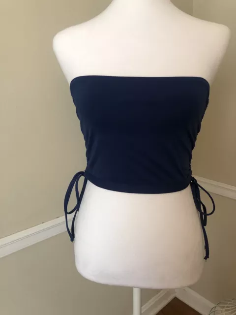 NWT L Space Womens Size M Blue Bandeau Swimsuit Top Adjustable Side Ties