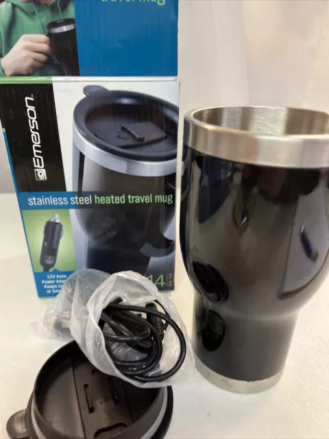 NIB Emerson Stainless Steel Heated Travel Mug - 14 oz 12V Auto Adapter NEW 2