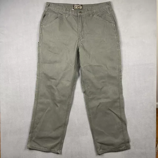 Gravel Gear Pants Mens Size 38x32 Green Canvas Work Grunge Workwear Carpenter