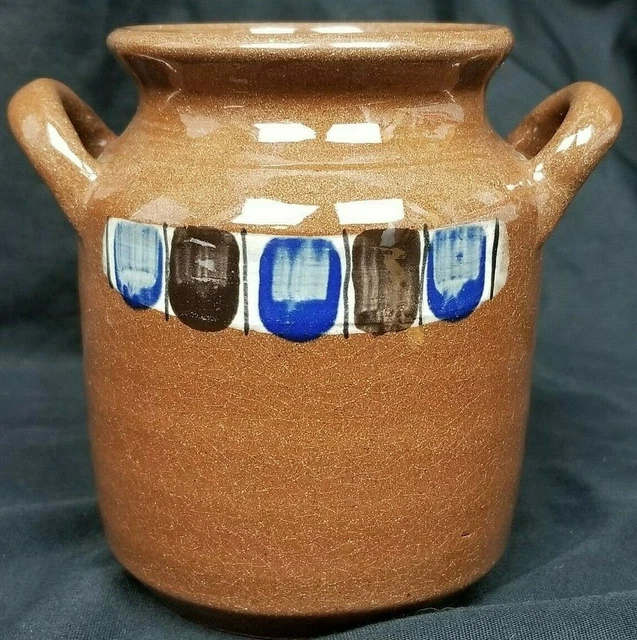 Hand Thrown Studio Pottery 2 Handle Jug Urn Vase Crock Artist Signed  Clay