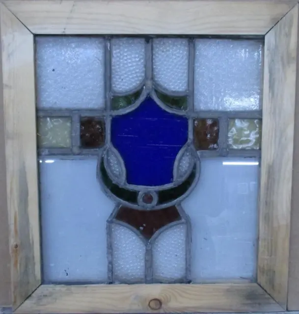 OLD ENGLISH LEADED STAINED GLASS WINDOW Abstract Geometric 15.75" x 17.25"