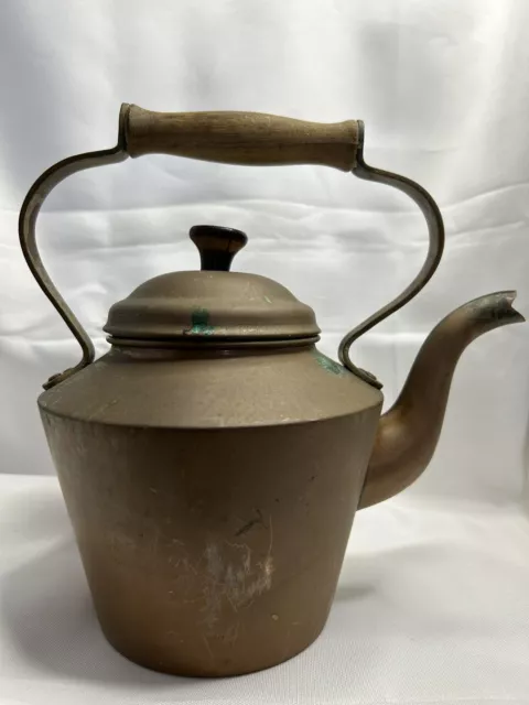 ODI Solid Copper Teapot Kettle Rustic Farm with Wooden Handle Made in Portugal