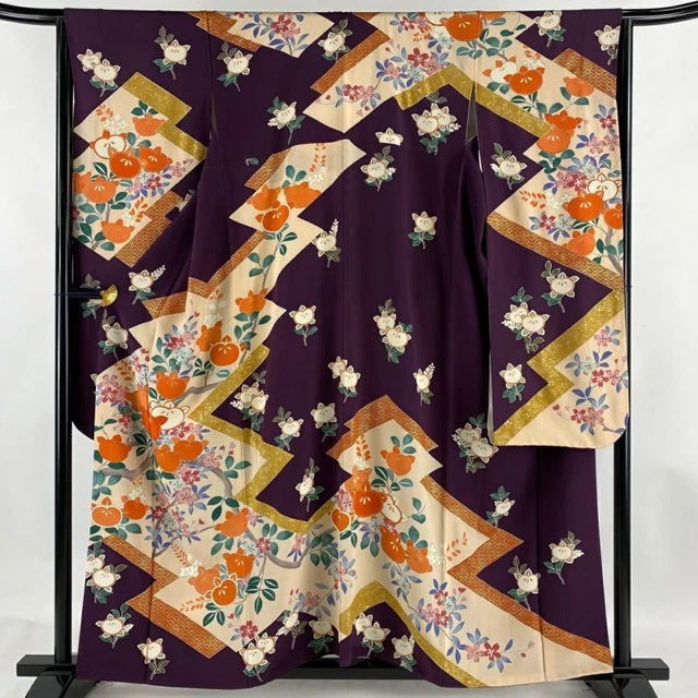 JAPANESE KIMONO FURISODE LONG SLEEVES LADIES WOVEN SILK 100% EMBROIDERY 158.5cm
