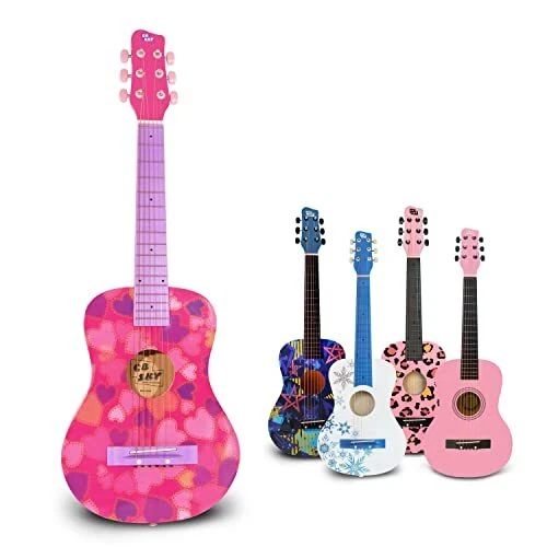 30” Heart design Acoustic Metal Strings Guitar/Girls Gift/Kids Musical Toys/M...