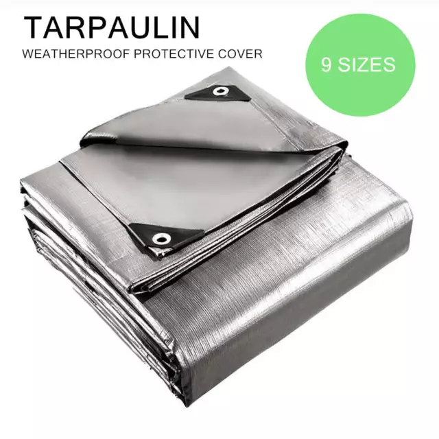 Heavy Duty Tarpaulin Waterproof Cover Shelter Camping Car Weatherproof Silver Ta