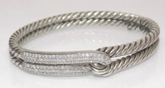 David Yurman Pave Diamond Labyrinth Sterling Silver 925 Single Loop Bracelet