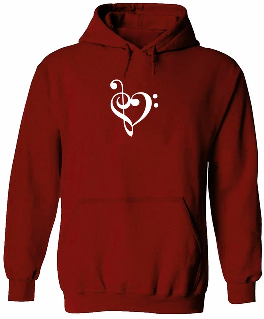 Pullover Hoodie Sweater Unisex Printed Gift Love Music Bass Clef Heart Treble