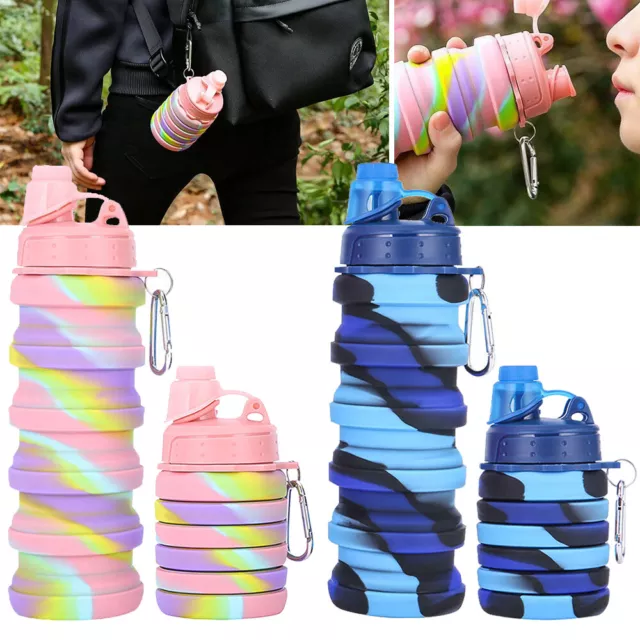 500ML Portable Retractable Silicone Bottle Folding Water Bottle Travel Cup Kids