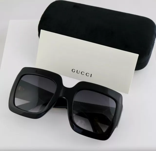 Gucci GG0053S 001 54mm Square Black Women Sunglasses with Light Grey Lens