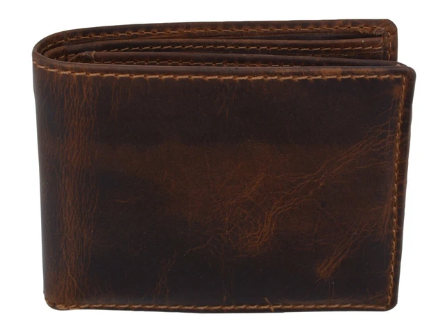 Brown RFID Blocking Vintage Hunter Leather Men's Bifold Wallet Center Flap