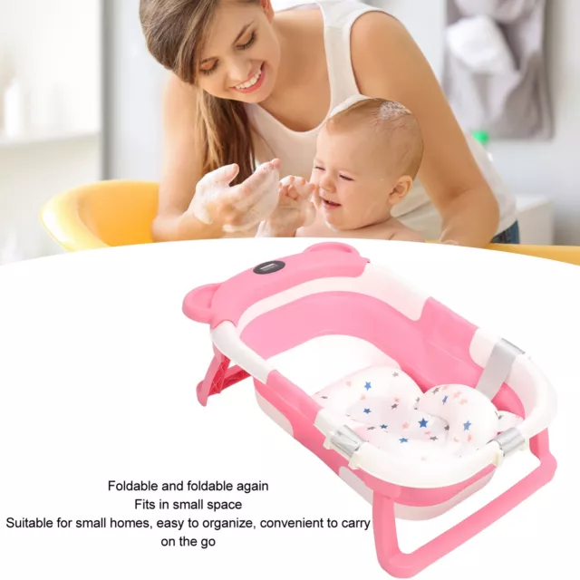 (Pink)Collapsible Baby Bath Tub Waterproof Real Time Temperature Sensing Double