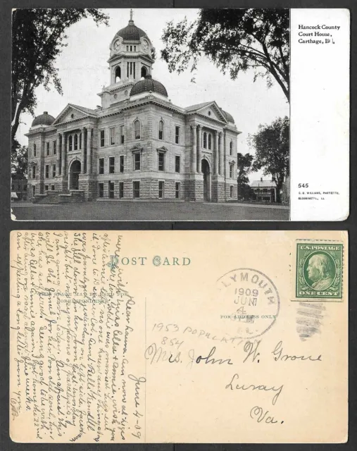 1909 Illinois Postcard - Carthage - Hancock County Court House
