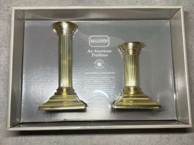 VTG Pair Solid Brass Candlesticks Baldwin Smithsonian Institutional Columnar New