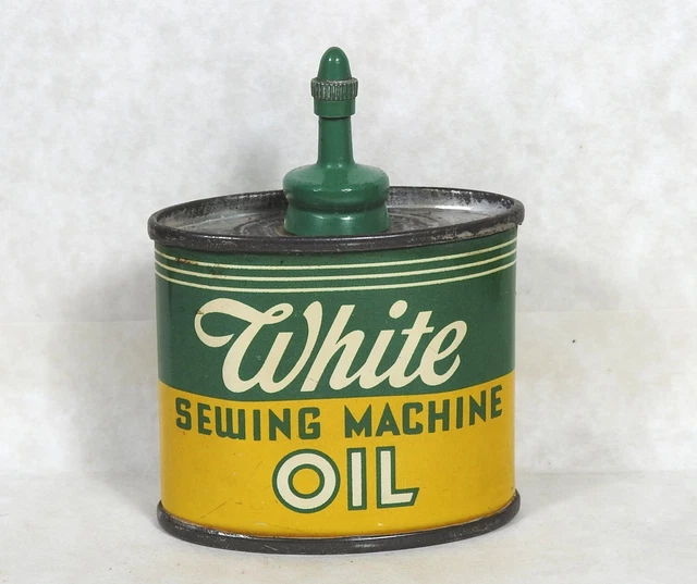 VINTAGE WHITE SEWING Machine Oil Handy Oiler Tin/Can Lead Top in Box