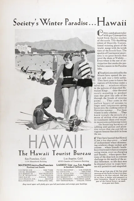 1929 VISIT HAWAII Original Vintage Advertisement ~ HAWAII TOURIST BUREAU 