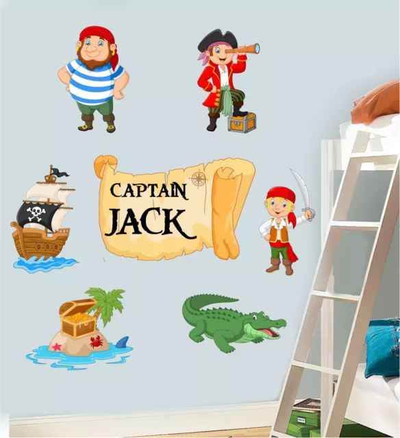 Personalised Pirates Wall Art Vinyl Stickers Captain Hook Jack Ship Decal Mural