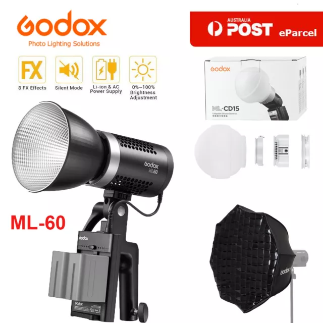 AU Godox ML60 5600K Portable Silent LED Video Light+AD-S60S SoftBox+ML-CD15 KIT