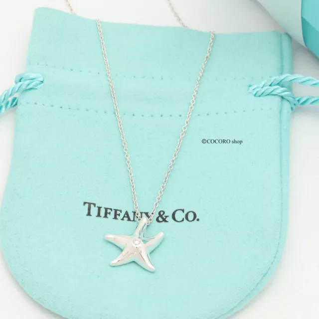 Tiffany & Co. Peretti Starfish Diamond Necklace Pendant 16" Silver 925 w/Pouch 2