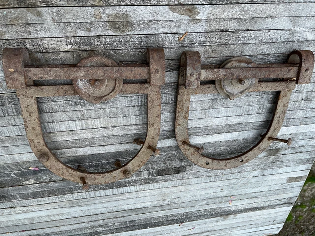Vintage Old  U Shaped cast iron & Steel Barn Door Rollers Hangers Set