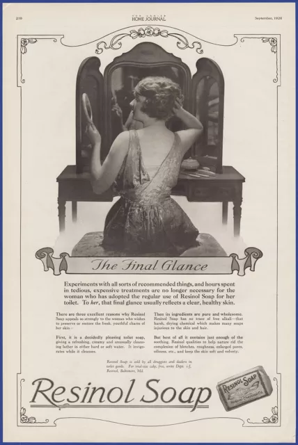 Vintage 1920 RESINOL Soap Toilet Bath Vanity Mirror Ephemera 1920's Print Ad