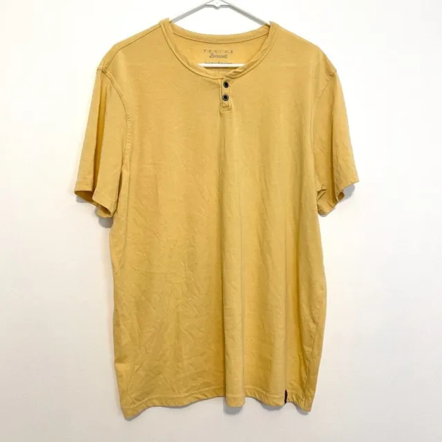 LUCKY BRAND Mens Venice Burnout Notch Neck Tee Yellow Short Sleeve Henley sz XL