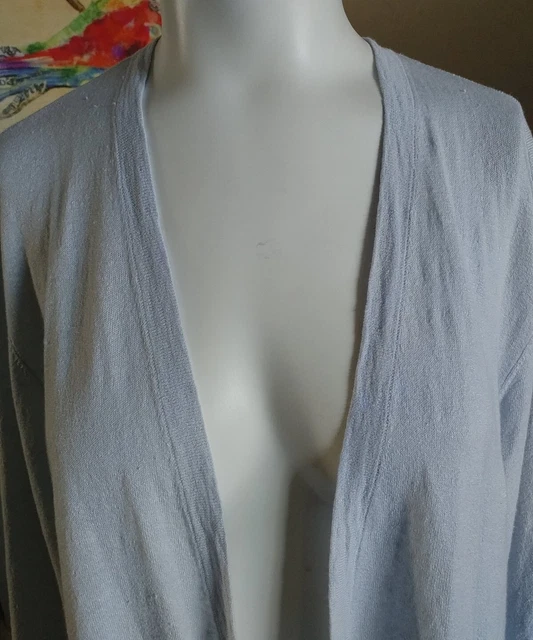 Eileen Fisher Womens Linen Blend Soft Gray Open Knit Cardigan Size L 2
