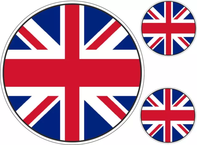 Set 3x autocollant sticker voiture moto  rond uk royaume uni drapeau anglais