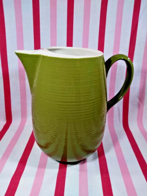 Mid Century Modern Max Schonfeld El Verde Avocado Green Ringed Ironstone Pitcher