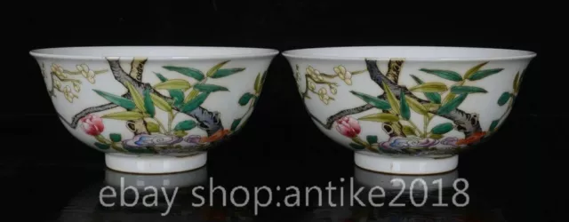 6" Old Chinese Kangxi Dynasty Enamel Color Porcelain Plum Flower Bowl Pair