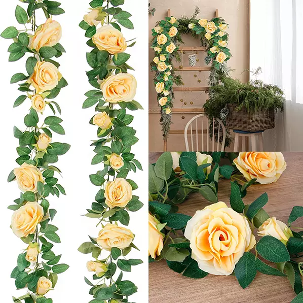 2er Set Gefälschte Rose Vine Girlande Künstliche Blumen Pflanzen für Hochzeit 5m