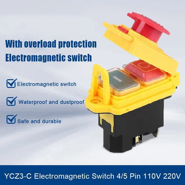 220V ON-OFF MOMENTARY Reset Electromagnetic Switch YCZ3-C Push Button ...