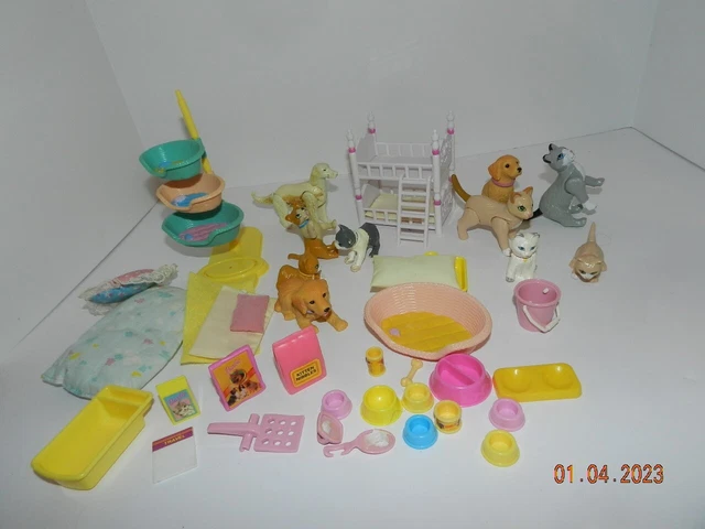 Vintage Barbie Pets Dog Cat Accessories bowls stands food bags