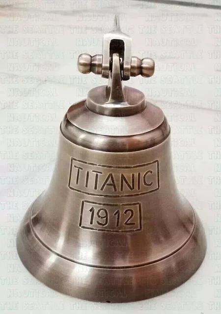 Cloche De Bateau En Laiton Massif Titanic Avec Support - Sonnette De Porte Classique - Dimensions 13,7 X 13 Cm - Fonctionne Sans électricité