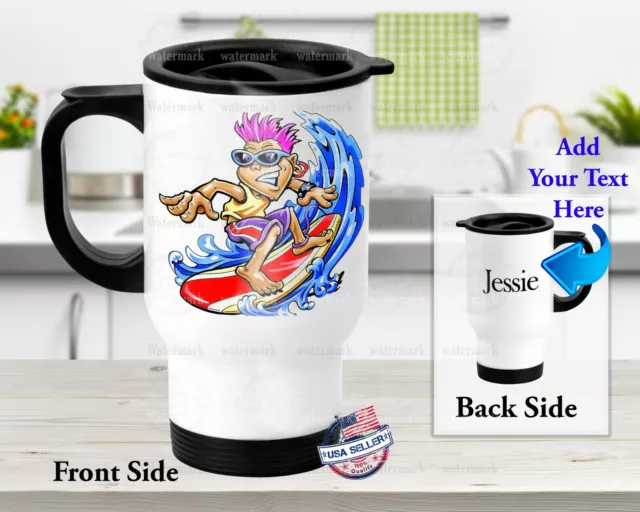 Surfing Surf Dude Big Wave - Stainless Steel Thermal 14oz Insulated Travel Mug