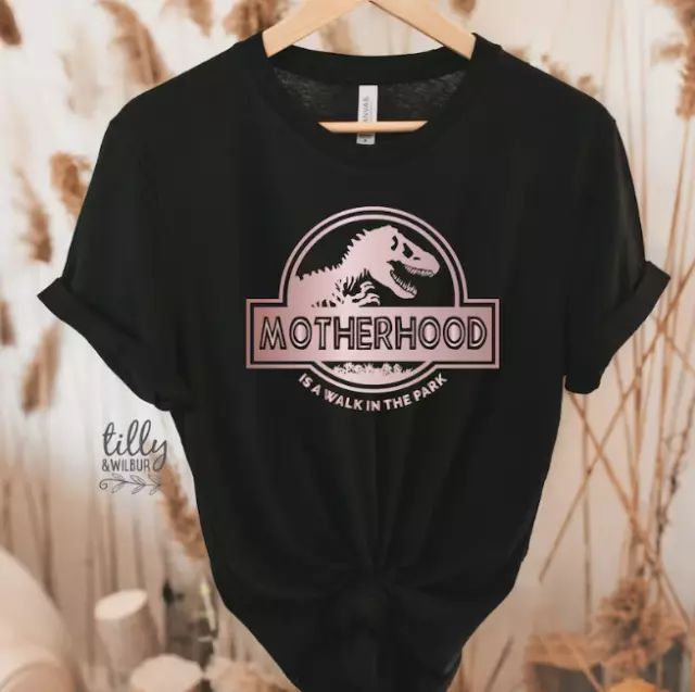 Motherhood Is A Walk In The Park Women's T-Shirt, Funny Mum Tee, Dinosaur Mum