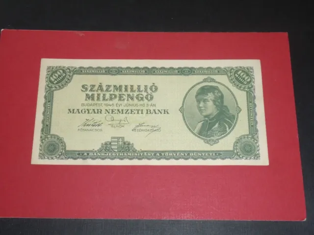 Hungary 1946 100 Trillion / 100,000,000,000,000 Pengo Circulated Banknote P-130