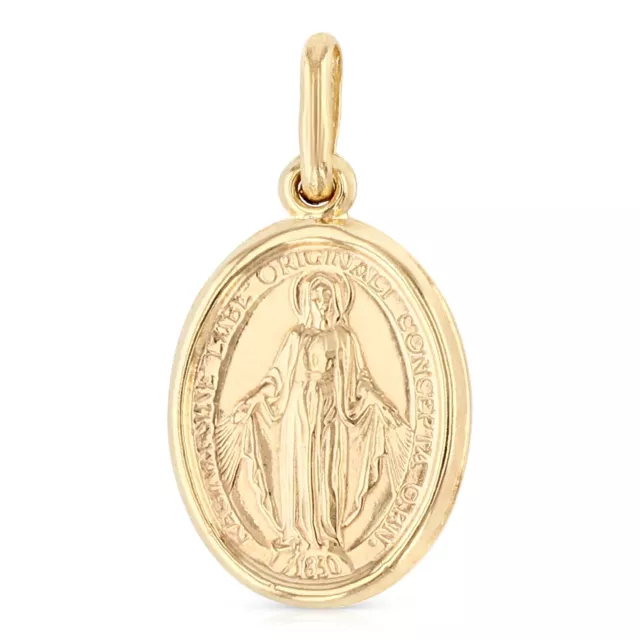 14K Gold Religious Virgin Mary Guadalupe Miraculous Medal HOLLOW Pendant Charm