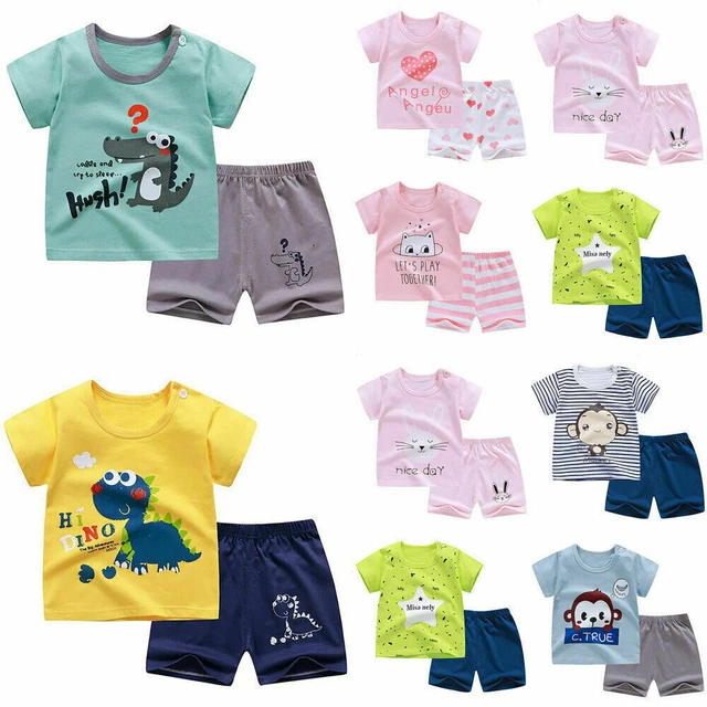 Newborn Baby Boys Girls Cartoon Short Sleeve T-Shirt Shorts Set Clothes Outfits