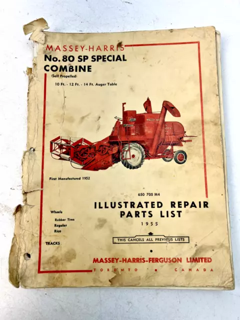 Vintage 1955 Massey-Harris No. 80 Combine Repair Parts List