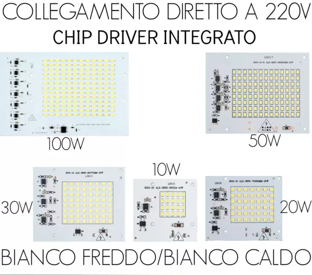 LED CHIP Smart IC CON DRIVER 220V INTEGRATO 30W/50W/70W/100W RICAMBIO FARO  A LED
