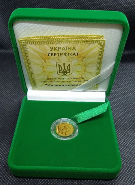 Ukraine gold coin red Viburnum opulus 2 UAH, 2010 year, 1/25 Oz, (Au 999,9)