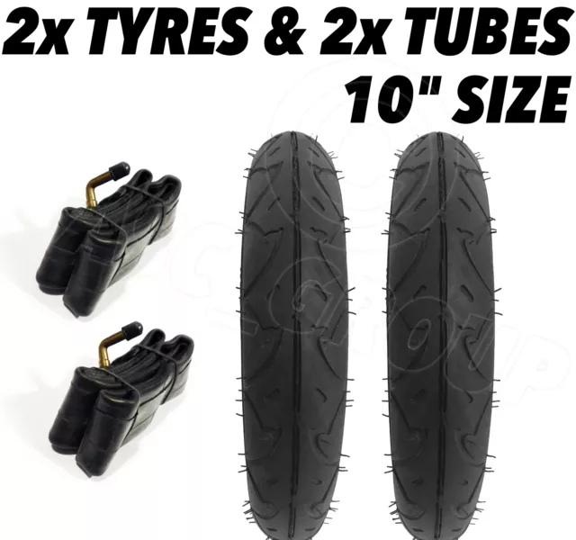 2 x Pram Tyres & 2 x Tubes 10" x 2 stroller, buggy, pushchair smooth thread 10"