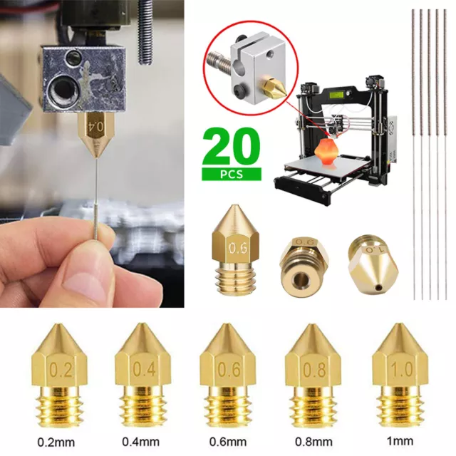 20X 3D Printer 1.75mm 0.2-1.0 mm MK8 Extruder Nozzles20PCS For Ender 3 PRO CR10