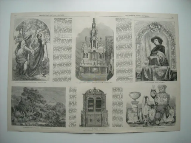 Gravure 1861. Expo Uni De Metz. Oueuvres Par; Marechal. Pelletier. Jacquemin....