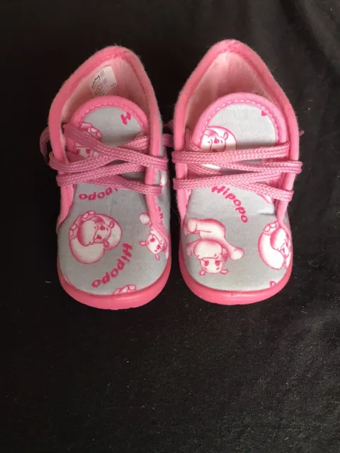 Baby Girls Shoes Kids Toddler Infant Uk 4 Eur 20 Pink & Grey Hippos From Tooti 2