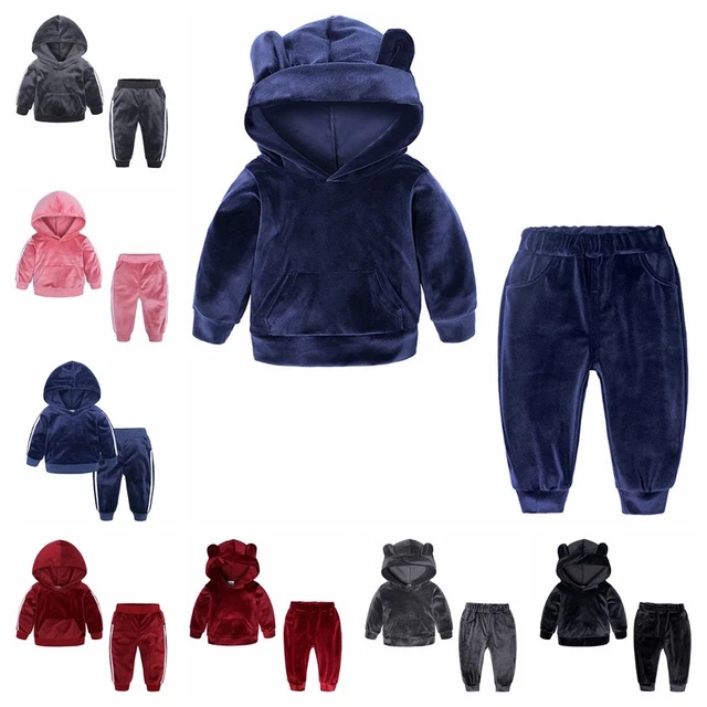 Regno Unito bambini bambine vestiti ragazzo abiti felpa con cappuccio top velluto pantaloni set tuta
