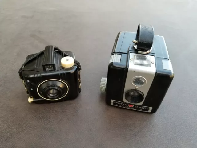 Kodak Brownie Hawkeye flash model with Baby brownie cameras