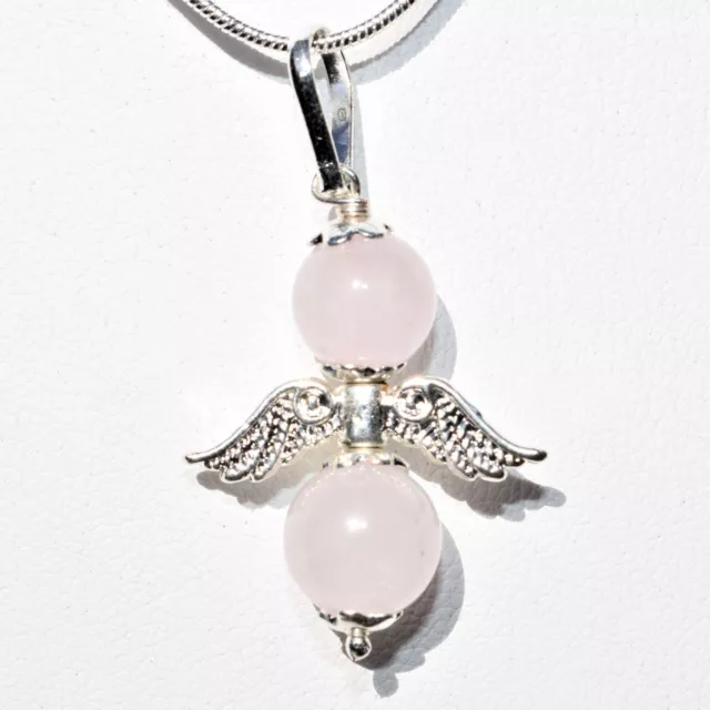 Himalayan Rose Quartz Crystal Angel Pendant + 20" Stainless Steel Chain +Charger