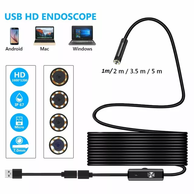 7mm USB Endoscope Borescope Inspection Tube HD Camera For Android Mobile PC Mac