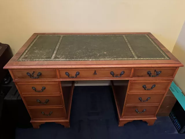 Yew desk with leather top
